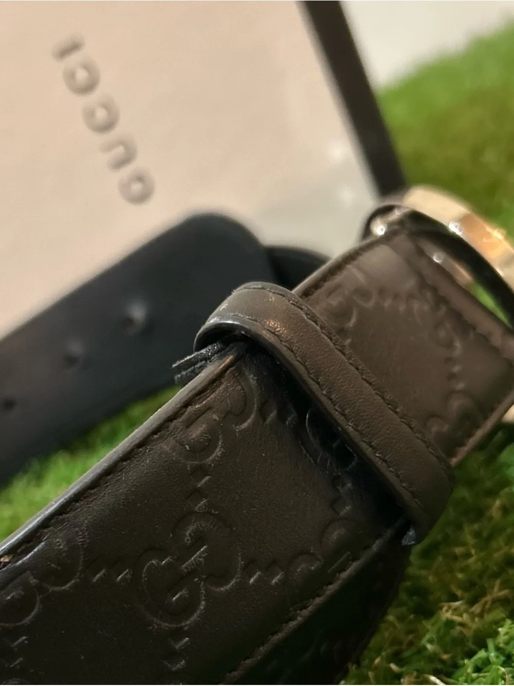 Gucci Guccissima Interlocking G Black Leather Belt size 105(36-38) Silver Buckle